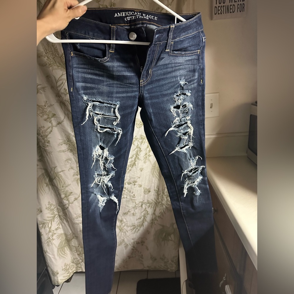 American Eagle Outfitters Ripped Dark Blue Skinny Jeans